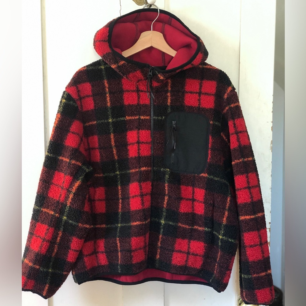 Uniqlo x JW Anderson plaid pile lined fleece zip hoodie S